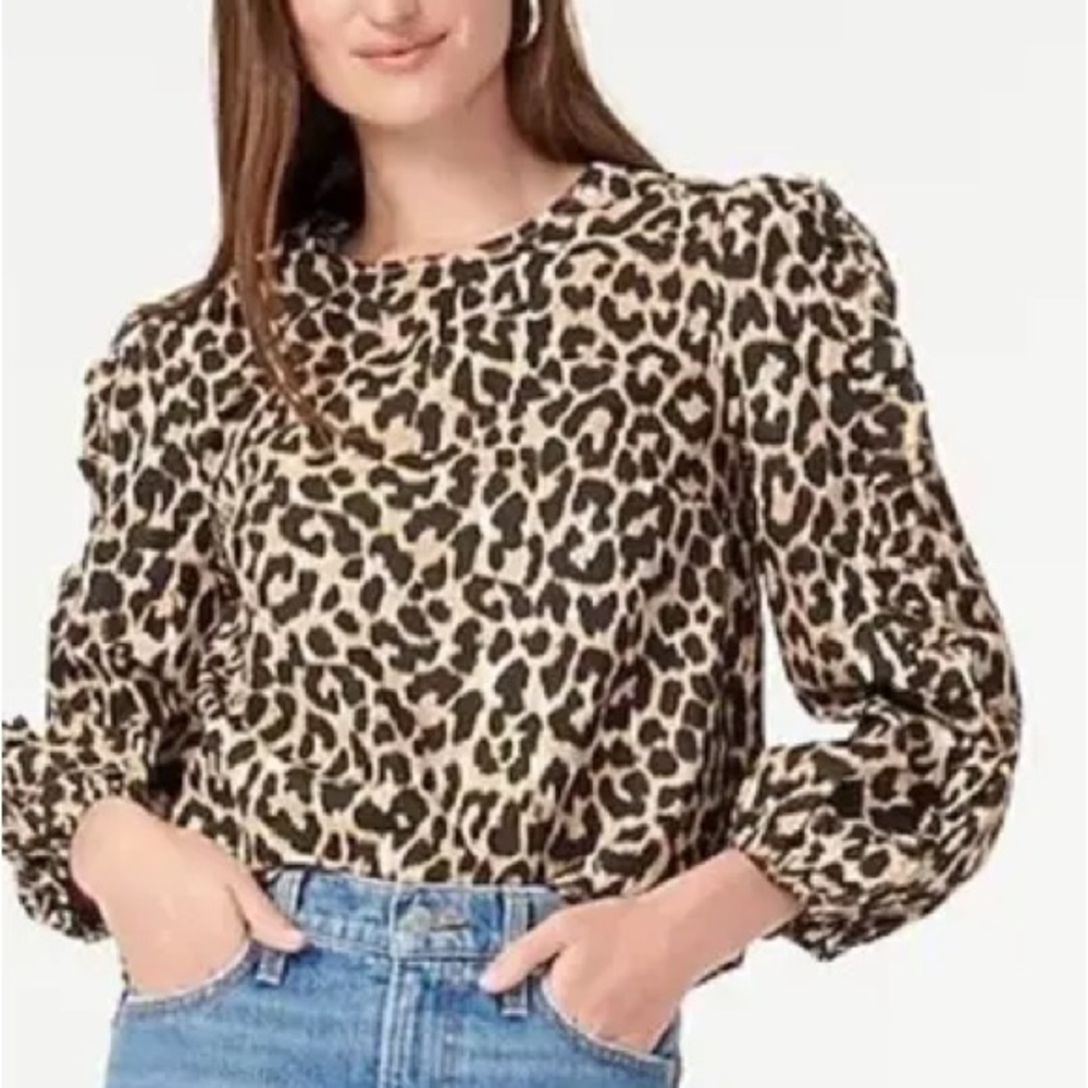 J.Crew Leopard Print Ruffle Sleeve Blouse Women’s Size XL Long Sleeve
